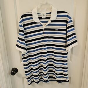 Lacoste Men's Striped Polo Shirt Navy / Royal Blue / White / Grey | Size 7 / XL